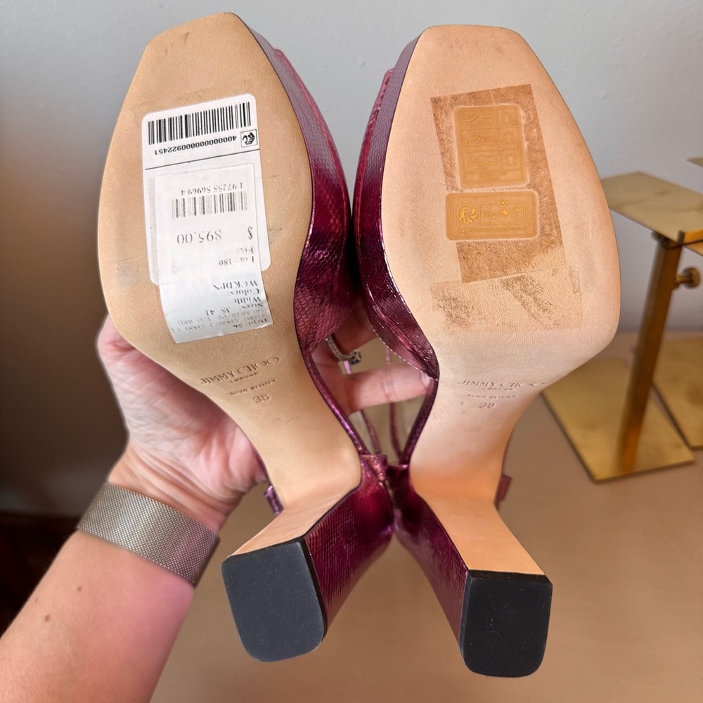 Jimmy Choo Sacaria 120 Pink Metallic Platform Sandals EU 38 Block Heel NWT - Picture 8 of 15